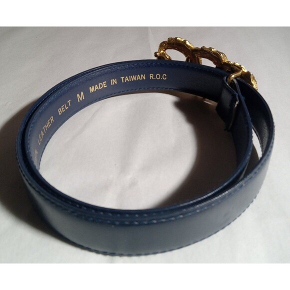 Crown Pacific Navy Blue Gold Toned Leather Belt
